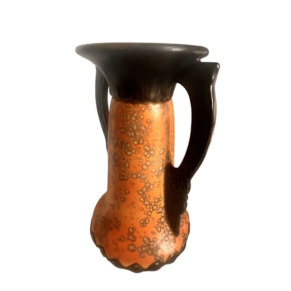 Vintage Art Deco Orange Glazed Alienware Vase by Ditmar Urbach Dual Handles Czec - Picture 2 of 6